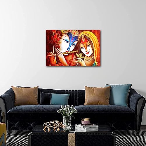 24x16 Inch Framed Wall Art Krishna Canvas Painting for Bedroom Hindu Decor - Variation of Artwork-15