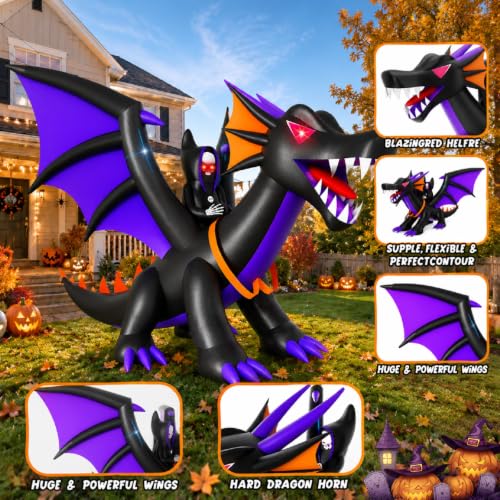 11FT Halloween Inflatable Dragon with LED Lights - Outdoor Yard Decor