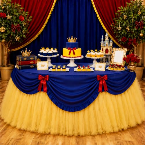 Princess Party Table Skirt & Bow Set - Yellow, Blue, Red for Birthdays & Events