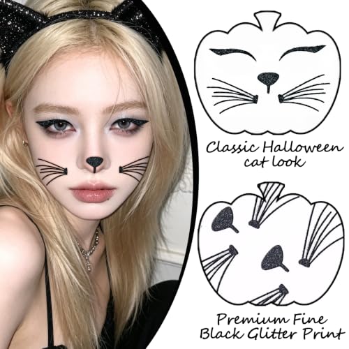 Cat Face Jewels and Stickers - Glitter Cat Face Makeup Accessories, Black+Pink