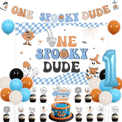 Halloween First Birthday Decorations for Boys Spooky Dude Party Set - Blue & Orange
