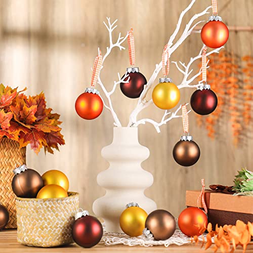 Leitee 24 Pcs Fall Ball Ornaments - Wine Red, Dark Yellow, Bronze, Coffee - Autumn Hanging Decor
