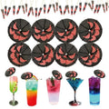 Halloween Pumpkin Cocktail Picks - Red-Black Spooky Drink Stirrers, Party Decor, 140 Pack