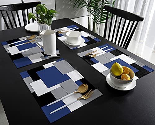 Abstract Art Navy Blue Placemats Set of 6 - Non Slip Washable Table Mats, Farmhouse Style, Heat Insulation for Dining & Wedding