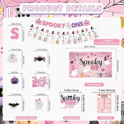 Halloween First Birthday Decorations Girl Pink Spooky Party Pack with Banner Balloons