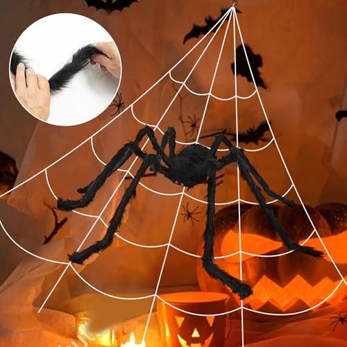 Giant Spider Web with 59-Inch Creepy Spider Halloween Outdoor Decoration
