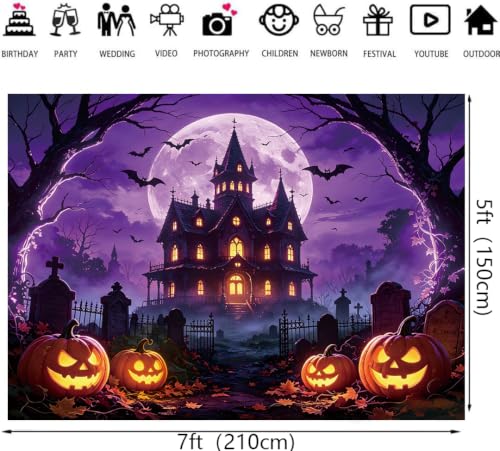 Purple Full Moon Halloween Backdrop 7x5ft for Party Decorations - LTDKAEN