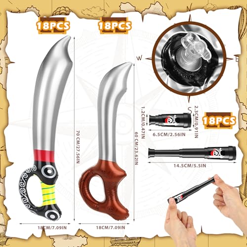 Pirate Costume Accessories Set with Inflatable Swords and Telescope for Kids