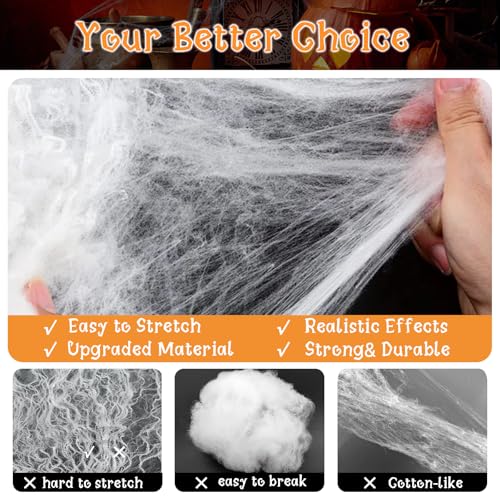 MSQ Spider Web Halloween Decorations - Style6, 600 Sq Ft Stretch Cobwebs with 20 Fake Spiders