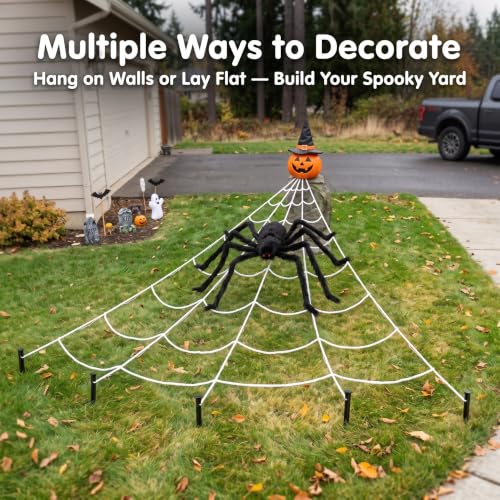 Halloween Spider Web Decoration with 250 LED Lights & 5FT Plush Spider