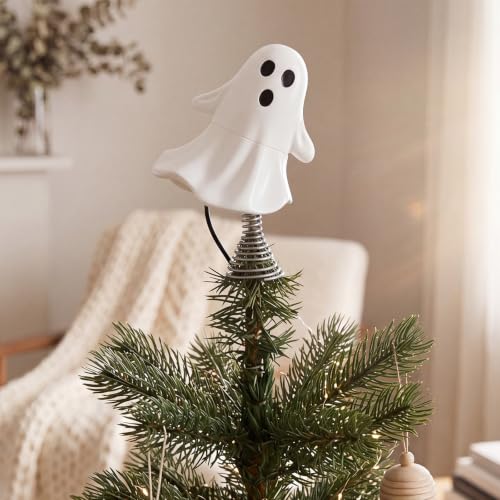 Halloween Ghost Tree Topper with LED Light - 6.3 Inch USB Powered Decor