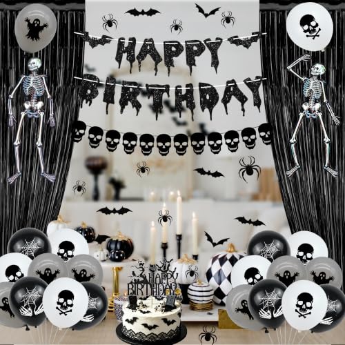 Black Skeleton Balloons & Bat Spiders Halloween Party Decorations - Holkcog
