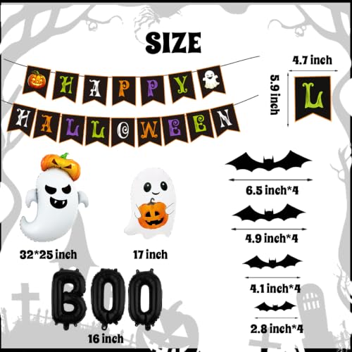 Halloween Party Decorations Banner Balloons Wall Stickers Set - Ghost, Bats, Boo