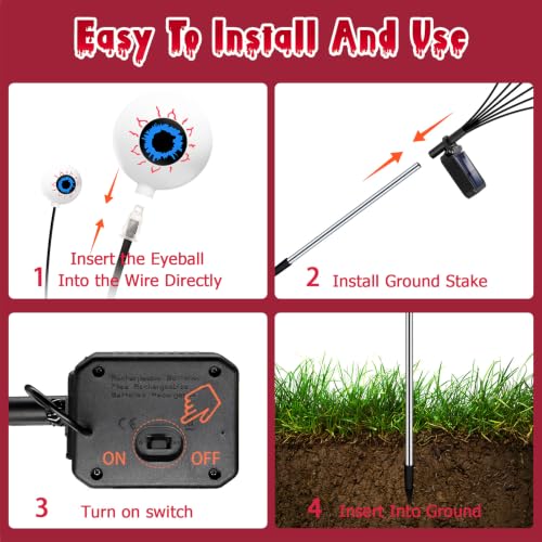 Red Solar Eyeball Halloween Lights - 8 Pack Swaying Outdoor Decoration