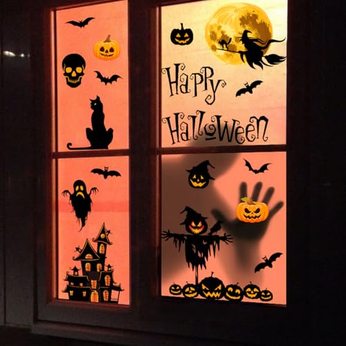 Halloween Window Clings - Happy Halloween Double-Sided Glass Decor - Reusable Vinyl Stickers