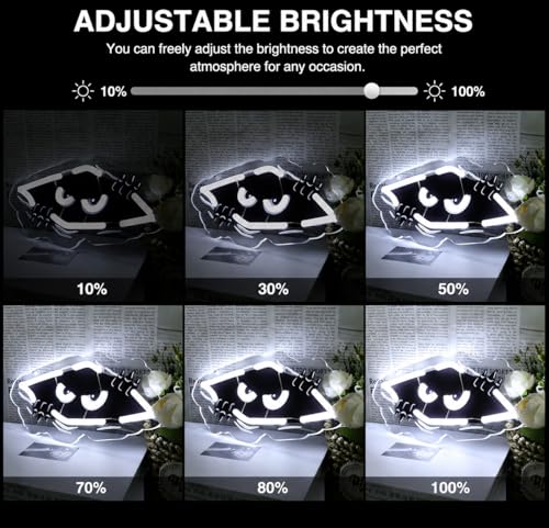 White Peeking Monster Neon Sign - Dimmable USB LED Light for Kids Room & Halloween