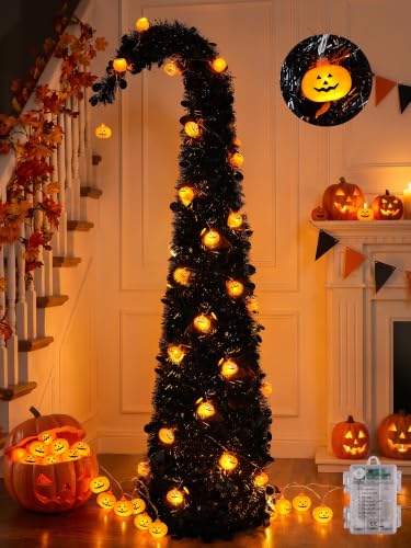 Black Halloween Tree 5ft with Orange LED Pumpkin Lights - Variation of This Listing