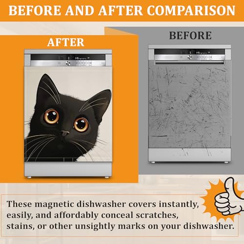 Cute Black Cat Magnetic Dishwasher Cover 23x26 Inch Kitchen Appliance Panel