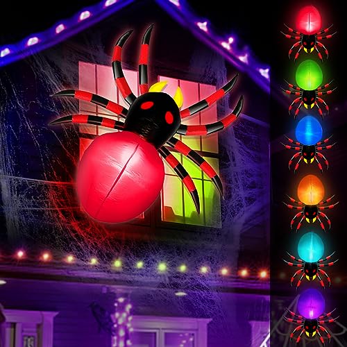 3.5FT Inflatable Halloween Spider Decor with Color Changing LED Lights