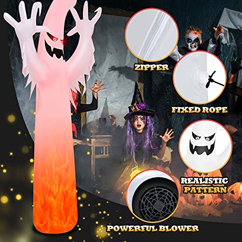 12 Ft Halloween Inflatable Ghost with Rotating Flame LED Lights Garden Decor