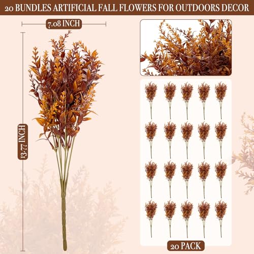 Brown Artificial Fall Flowers Bundles for Outdoor Decorations - 20 Pack