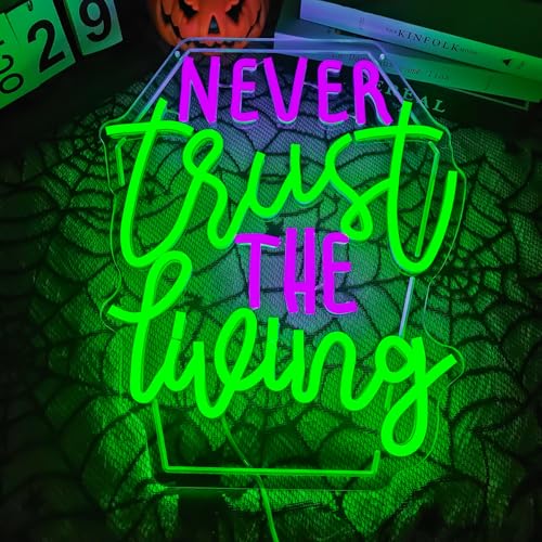 Never Trust The Living Neon Sign Halloween Wall Decor - USB Dimmable LED Light