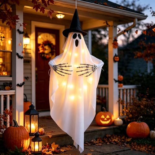 Halloween Ghost with Witch Hat and Claw Props for Party Decor