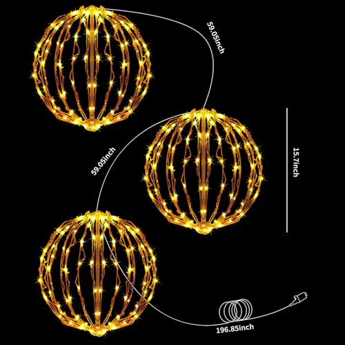16 Inch Christmas Light Balls - Warm White, 3 Pack Outdoor Decorations