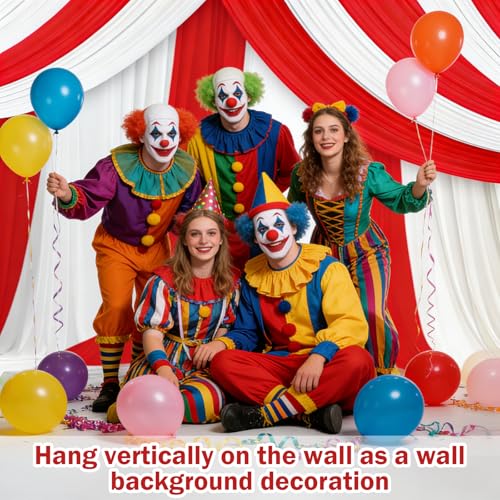 Circus Carnival Tablecloth Rolls - 54 Inch x 100 Feet Red & White Disposable Plastic Party Coverings