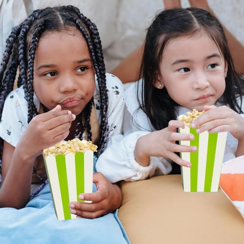 Green Popcorn & Candy Boxes - 24 Pack Striped Mini Paper Containers for Parties