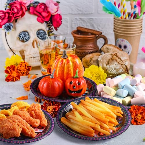 Purple Dia De Los Muertos Sugar Skull Paper Plates 7 Inch - 100 Pack