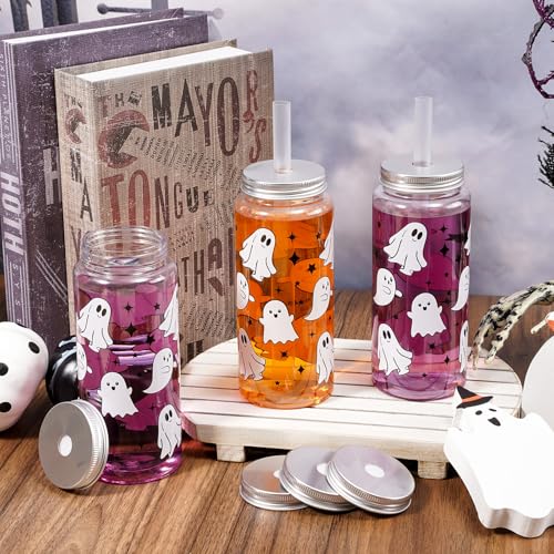 Halloween Ghost Plastic Cups with Lids & Straws - Reusable Party Tumblers, 20 Pack