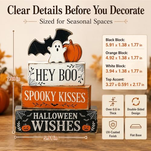 Yellow Wooden Halloween Table Decorations Set - Indoor Farmhouse & Rustic Decor