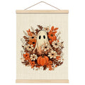 Halloween Ghost Farmhouse Wall Decor - Rustic Fall Wooden Poster with Hanger, 17 x 12.5 Inches