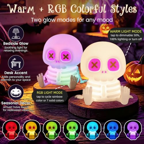 Pet Skeleton Skull Night Light RGB Skeleton Halloween Decor Gift - Kid Safe