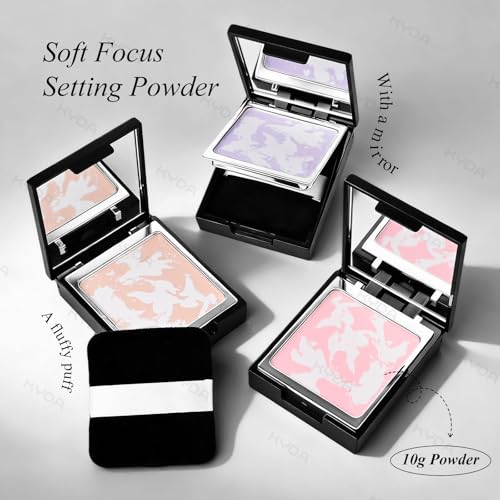 KYDA Soft Focus Purple Setting Powder - Waterproof Translucent Face Powder for Dull Skin Tone-Up, Oil Control, Lightweight 0.35oz