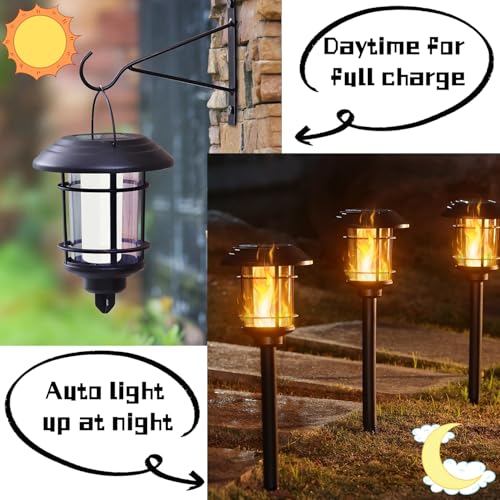 Solar Flame Torch Lights Outdoor - Warm White Flickering Garden Lanterns, Waterproof, Hanging & Stake Options