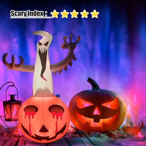 Halloween Inflatable Ghost Pumpkin with LED Lights & Eyeballs - Outdoor Decoration