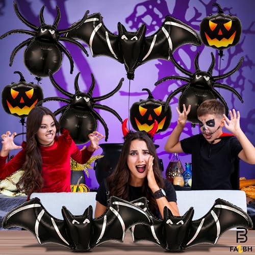 Giant Halloween Balloons Pack of 9 - Black Pumpkins, Bats & Spiders Decoration Set