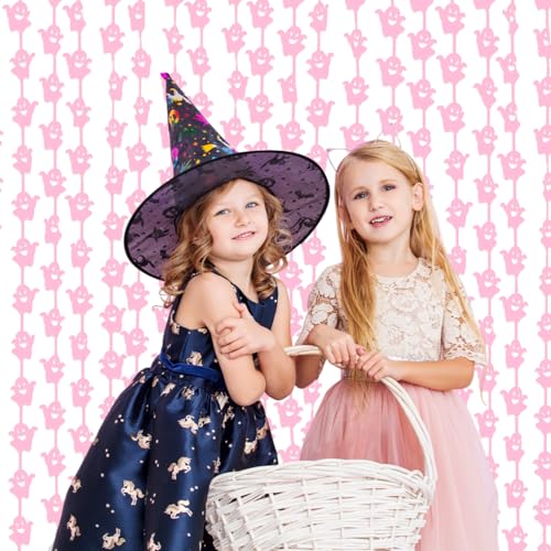 WovWeave 2 Pack Halloween Foil Fringe Curtains - Pink Ghost, 3.3x6.6 ft
