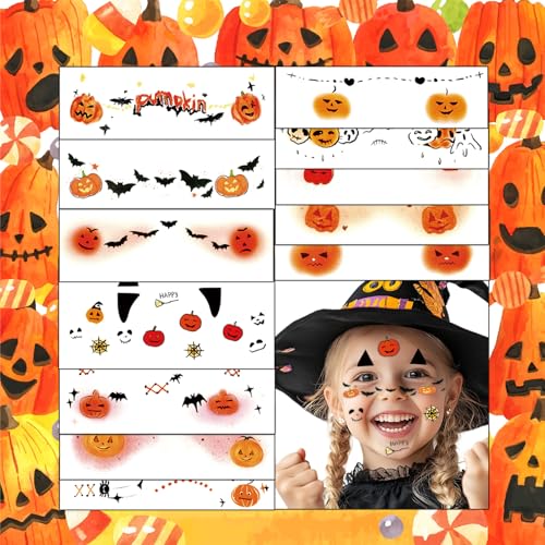 Halloween Freckle Face Tattoos for Kids - 12 Sheets Spooky Designs, Waterproof Party Stickers