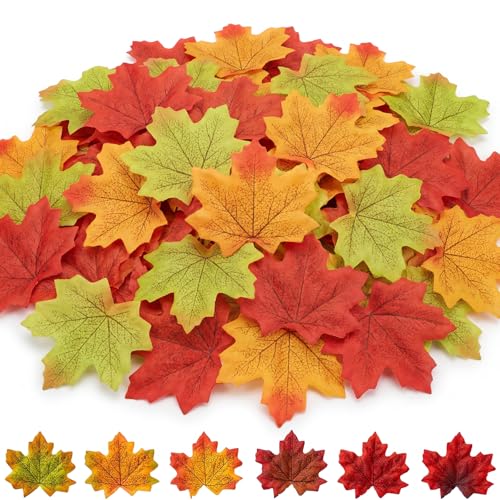 Artificial Fall Leaves 200 Pcs - Realistic Autumn Maple Leaf Decor for Crafts & Events