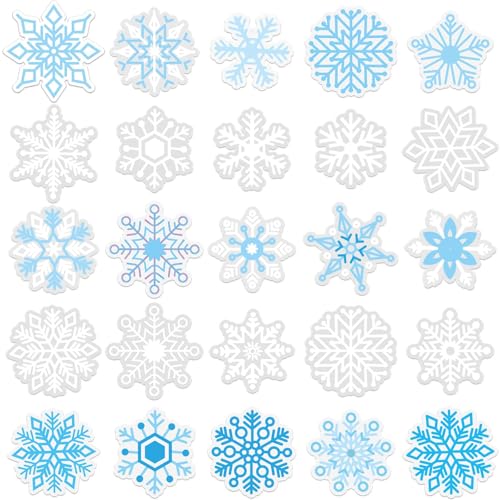Snowflake Winter Gel Window Clings - 50 Pieces Removable & Reusable Decorations