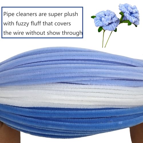 Light Blue Gradient Pipe Cleaner Craft Set - 300 Fuzzy Chenille Stems for DIY Decorations - Light Blue Series