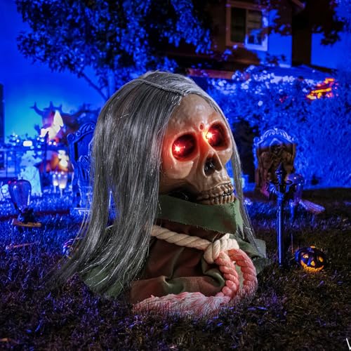 Animated Skeleton Halloween Prop with Sound & Flashing Red Eyes - Outdoor Indoor Decor