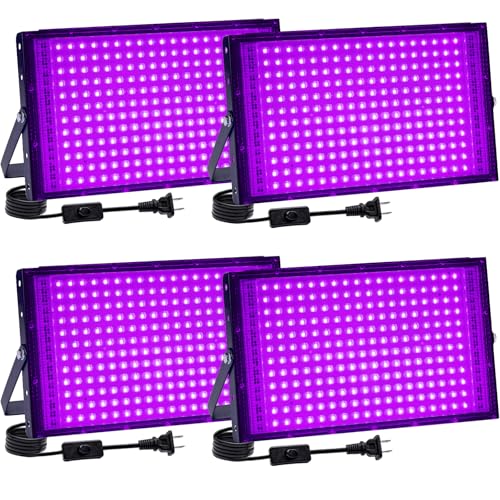 200W Black Light LED Party Lights - 4 Pack, Waterproof, US Plug & Switch