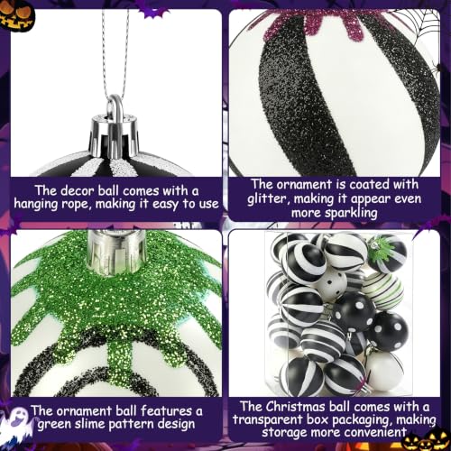 Black and White Halloween Christmas Ornament Set - 24 Pcs 2.36 Inch Holiday Decorations