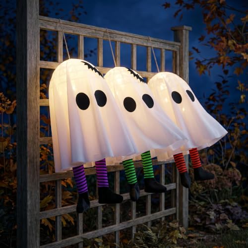 Halloween Ghost Hanging Ornaments Set of 3 - Glowing Indoor & Outdoor Decorations
