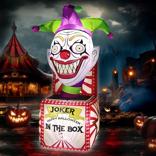 4Ft Halloween Inflatable Clown Box with Bright LED Lights Outdoor Spooky Yard Decor
