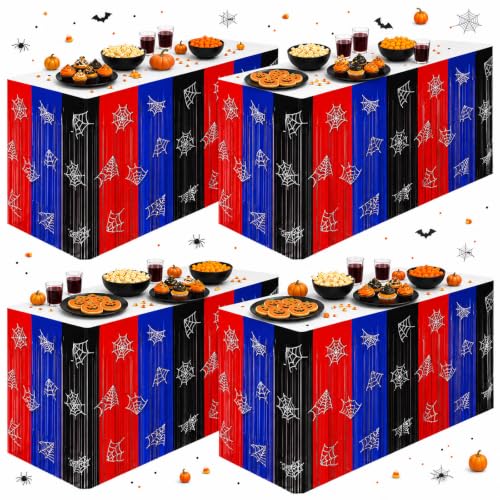 Yexiya 4-Piece Spider Web Foil Fringe Table Skirts - Halloween Party Decorations